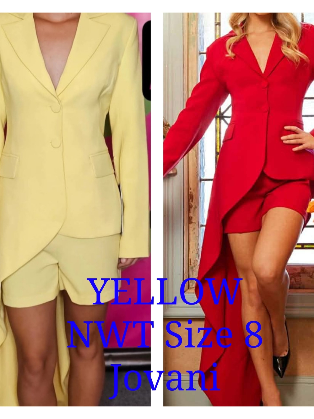 Jovani Yellow High-Low Tail Blazer Short Set